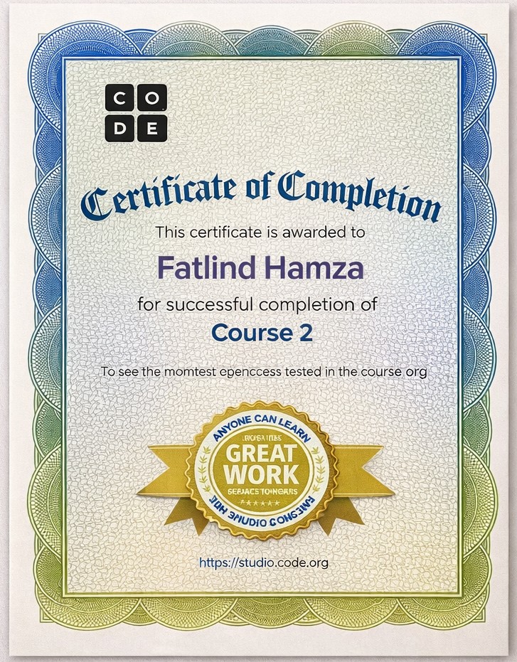 Code.org Certificate of Completion — Course 2