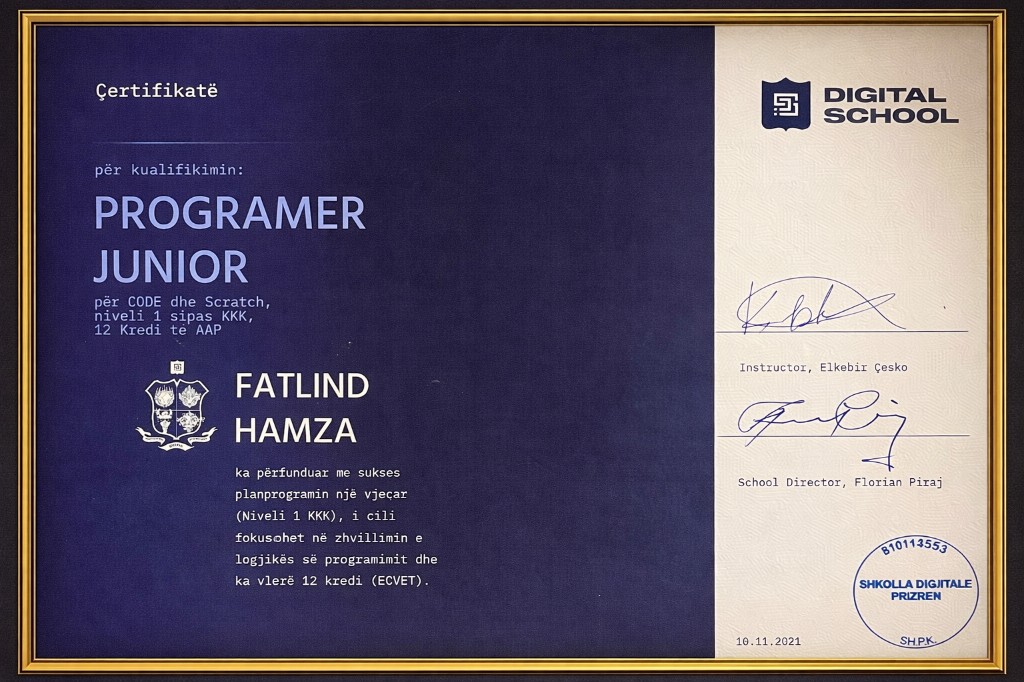 Programming Junior certificate — Shkolla Digitale